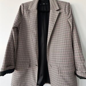 Mango Black and White Checkered Blazer